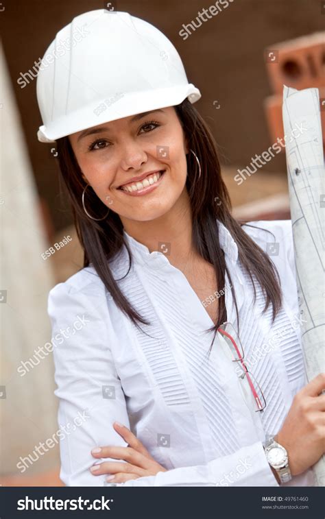Female Architect Construction Site Smiling Stock Photo 49761460