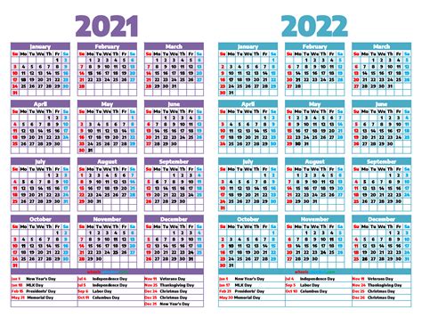 2021 And 2022 Calendar Printable 12 Templates