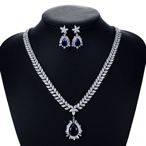 Crystal CZ Cubic Zirconia Bridal Wedding Drop Necklace Earring Set