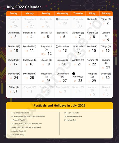 July 2022 Calendar Monthly Calendar For July 2022
