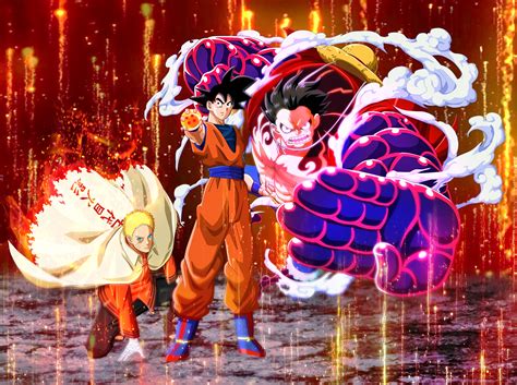 Fond Décran Crossover Son Goku Monkey D Luffy Uzumaki Naruto