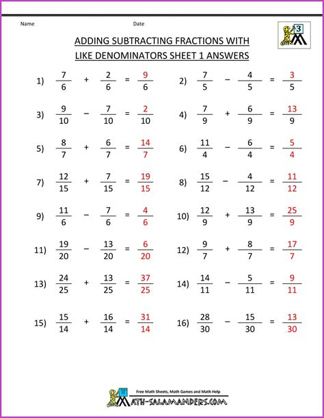 Comparing Fractions With Unlike Denominators Worksheet