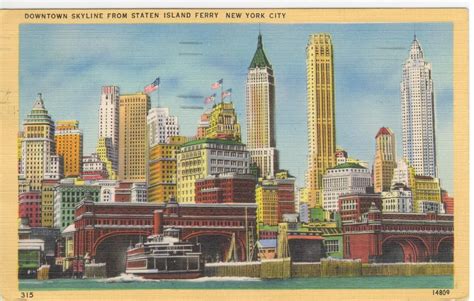new york city 1949 postcard staten island ferry new york harbor lower manhattan vintage new