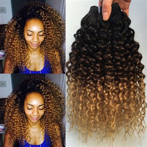 Ombre Kinky Curly Hair Brazilian Human Hair Weave Bundles B Remy