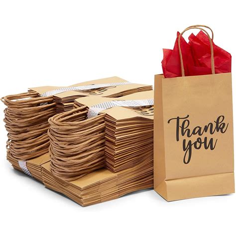 Pack Thank You Party Favor Kraft Paper T Bags Bulk With Handles My