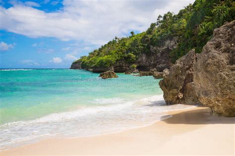 Beautiful Landscape Of Tropical Beach Rocks With Vegetation Se Stock