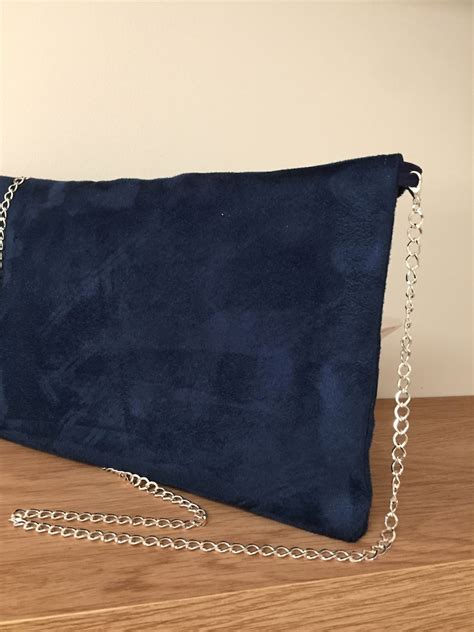 Navy Blue Suede Wedding Clutch Bag Silver Sequins Etsy