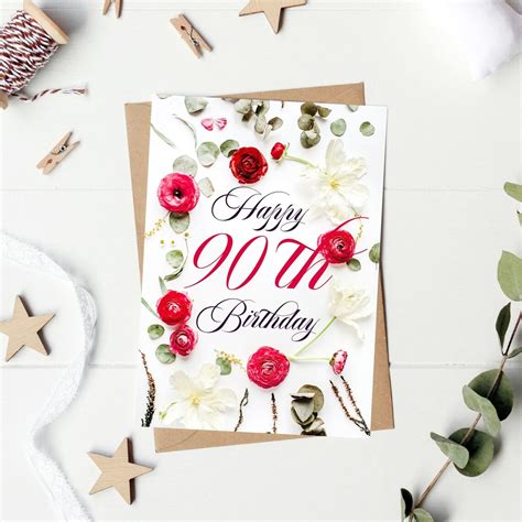 90th Birthday Card Printable 90th Birthday Card Happy 90th Etsy Uk