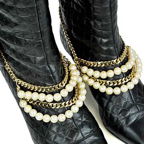 Boots With Pearls And Gold Chain Diy Shoes Boots Pearls