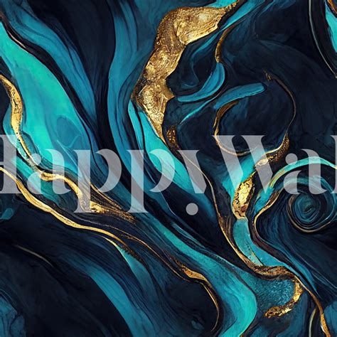Teal Gold Luxury Marble Design Wallpaper Happywall
