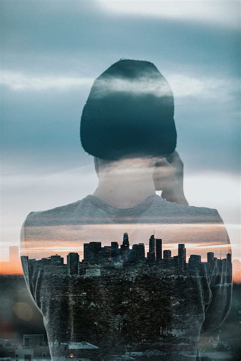 1366x768px 720p Free Download Silhouette City Double Exposure Man