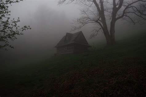 Spooky Abandoned Cabin On The Woods On A Dark Stormy Night Dark