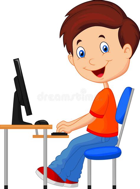 Cartoon Kid With Personal Computer Stock Vector