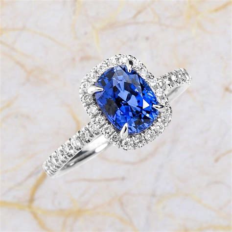 Blue Sapphire Engagement Ring 14k White Gold Engagement Ring With 8x6