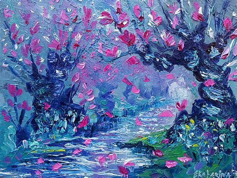 Surreal Landscape Art Pink Flower Tree Painting By Ekaterina Chernova Painting By Ekaterina