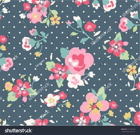 Seamless Cute Vintage Floral Pattern On Blue Background Stock Vector