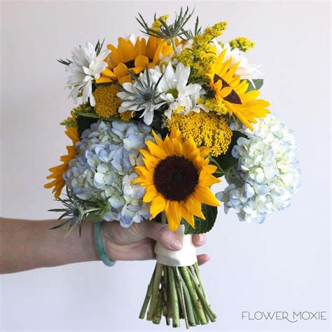Dusty Blue And Sunflower Wedding Bouquets Wedding Bouquets 17 Piece