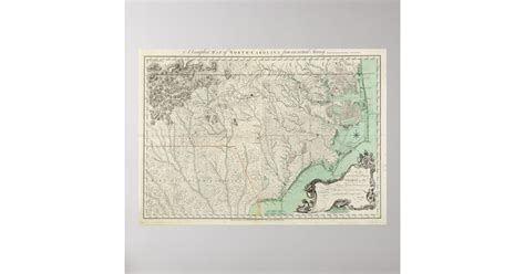 Vintage Map Of North Carolina 1770 Poster Zazzle