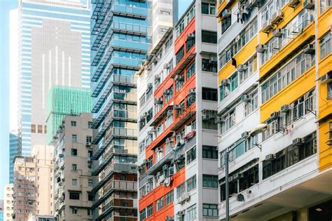 Dense Asian Residential High Rise Architecture In Summers Day Hong