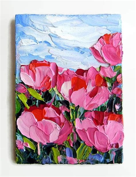 Pink Tulip Flower Floral Art Original Aceo Mini Tiny Painting Sfa
