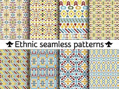 Set Of Tribal Seamless Patterns American Indian Or Asian Motifs