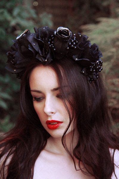 Goth Couture Gabriella Black Flower Crown Headdress Etsy Black