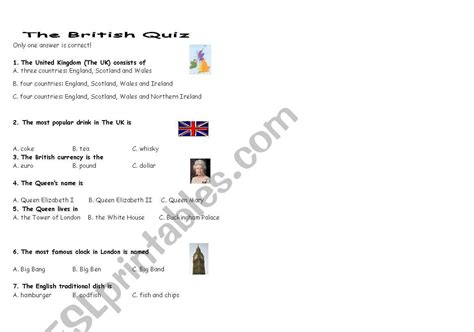 English Worksheets Quiz About The United Kingdom
