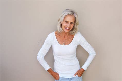 Beautiful Older Woman Standing And Smiling Stock Image Image Of Enjoy