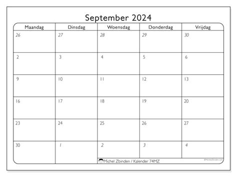 Kalenders September 2024 Michel Zbinden Nl