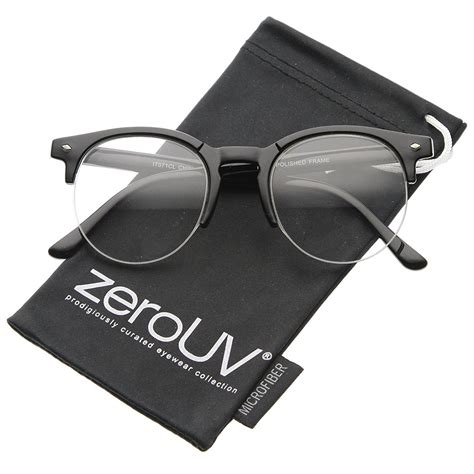 zerouv retro semi rimless clear lens round horn rimmed eyeglasses 50mm shiny