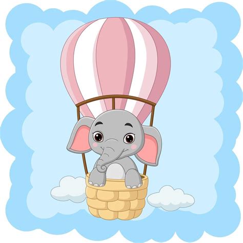 Elefante Bebé De Dibujos Animados Montando Un Globo Aerostático 5158306