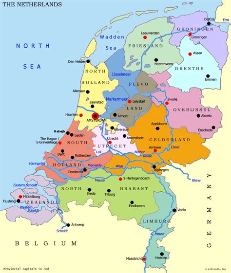 20% des gebietes liegen unterhalb des meeresspiegels, daher der name niederlande, was niedriges land bedeutet. Landkarte Niederlande (Provinzen) : Weltkarte.com - Karten ...