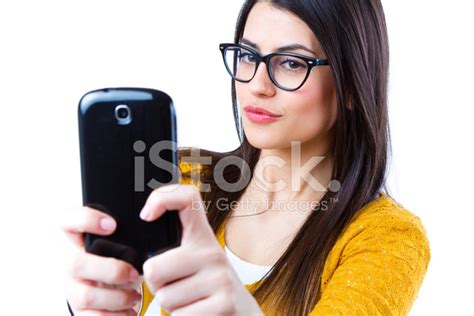 Cute Brunette Woman Taking Photo Of Herself Stock Photos