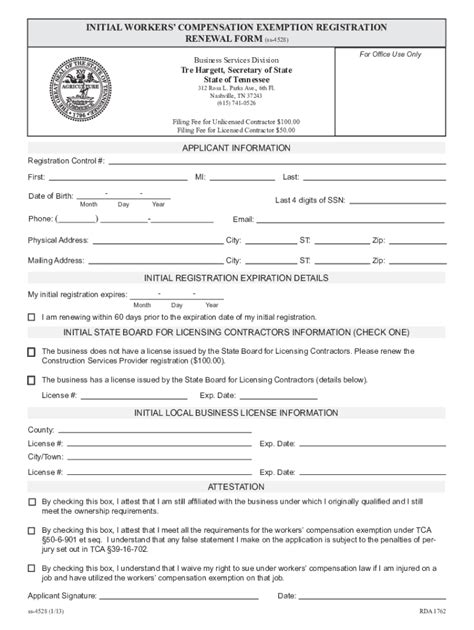 Workers Compensation Exemption Form State Of Tn