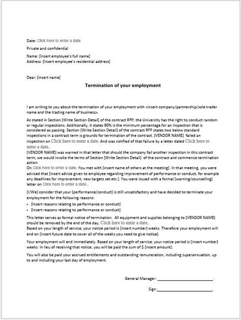 sample dismissal notice word templates