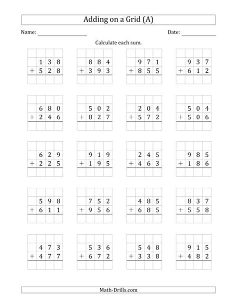 Adding 3 Digit Plus 3 Digit Numbers On A Grid A