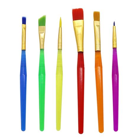 Childrens Drawing Candy Colors Diy 6 Nylon Hairs Brush Set Plastic Rod