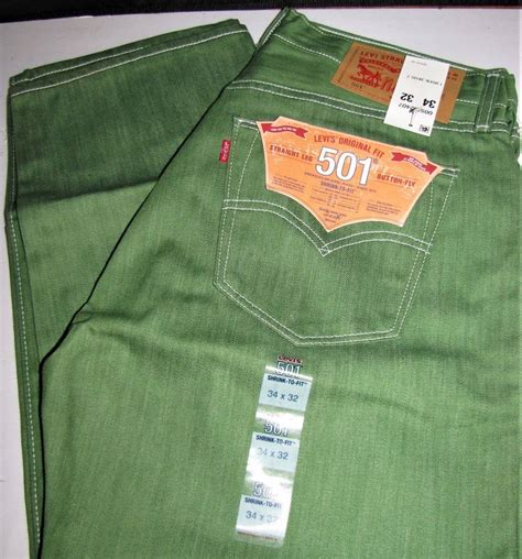 Levis 501 Jeans New Shrink To Fit Green Mens 34 X 32 Raw Unwashed Denim