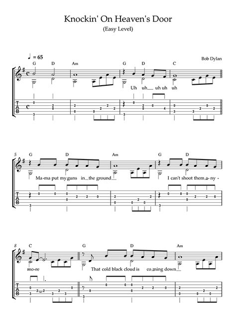 As the cowboy bebop crew travels the stars, they learn of the largest bounty yet, a huge 300 million woolongs. Guitar Sheet Music Knockin' on Heaven's Door (Easy Level, Solo Guitar) - Short version (Bob Dylan)