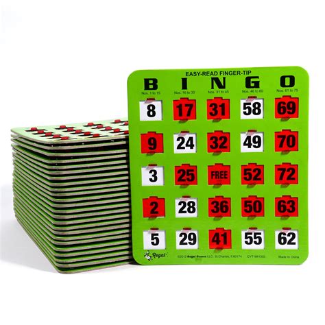Jumbo Easy Read Shutter Slide Finger Tip Bingo Cards Green Regal
