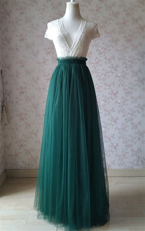 Dark Green Bridesmaid Tulle Skirt Elastic High Waisted Maxi Tulle Skirt