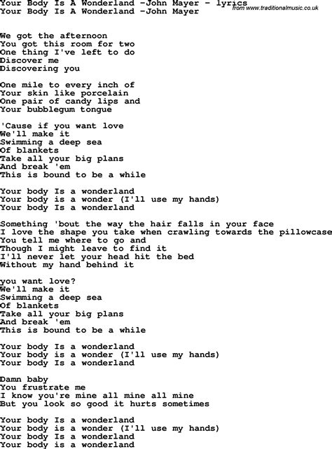 Love Song Lyrics Foryour Body Is A Wonderland John Mayer