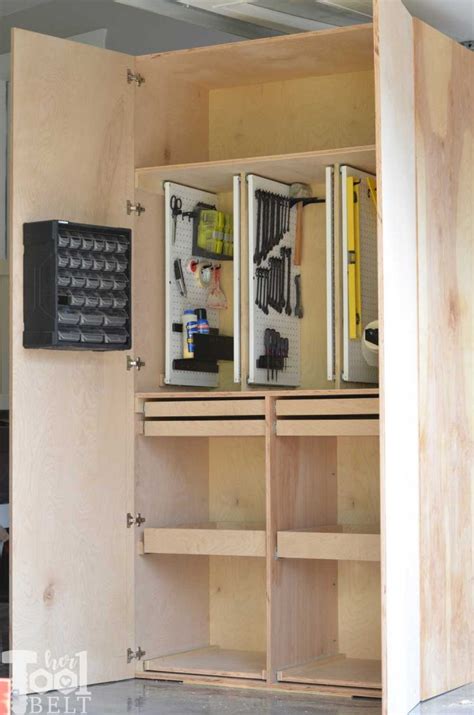 You can embellish your garage with this unique storage option very easily. Garage Hand Tool Storage Cabinet Plans - Her Tool Belt