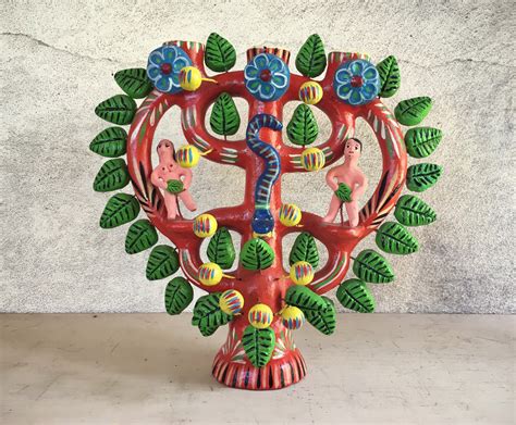 Vintage Adam And Eve Tree Of Life Candelabra Mexican Pottery Candle