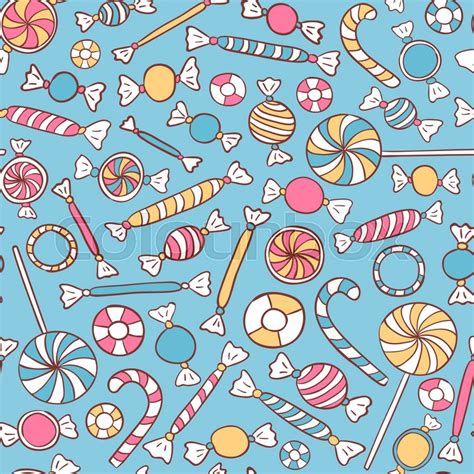 Sweets Seamless Pattern Candies Vector Background Hand Drawn Stock Vector Colourbox