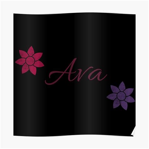 Ava Floral Name Calligraphy Design Black Version Poster For Sale By