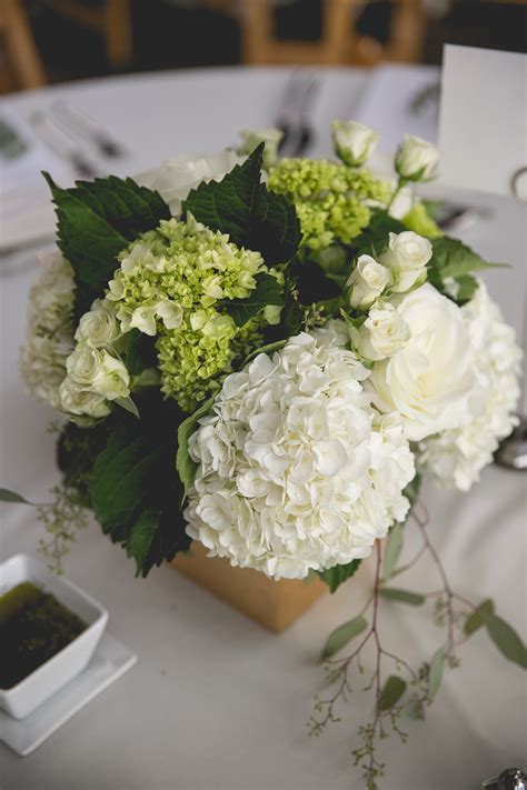 Green And White Hydrangea With Seeded Eucalyptus And Spray