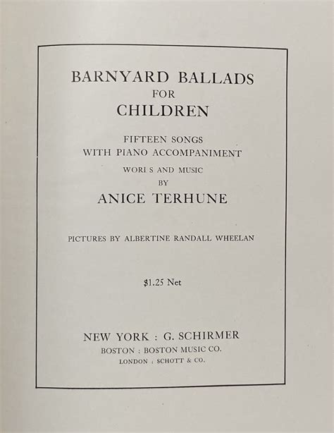 Barnyard Ballads For Children By Terhune Anice Very Good Hardcover