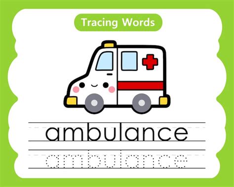 Premium Vector Writing Practice Words Alphabet Tracing A Ambulance