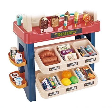 55 Piece Kids Pretend Role Play Supermarket Playset Grocery Shop Ice